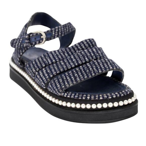 Chanel Mother Pearl CC 35.5 Tweed Chunky Beach Sandals CC-1109P-0018 - Picture 7 of 11